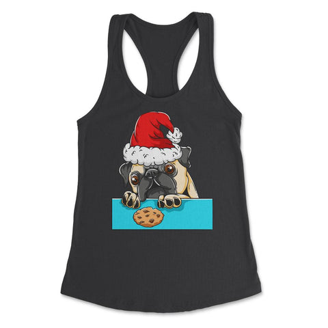 Pug Dog with Santa Claus Hat Funny Christmas Gift Women's Racerback
