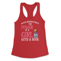 Funny Never Underestimate Power Of Girl With A Book Reading print - Red