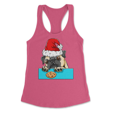 Pug Dog with Santa Claus Hat Funny Christmas Gift Women's Racerback