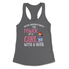 Funny Never Underestimate Power Of Girl With A Book Reading print - Dark Grey