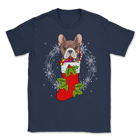 Xmas French Bulldog Stocking Stuffer Funny  Unisex T-Shirt - Navy